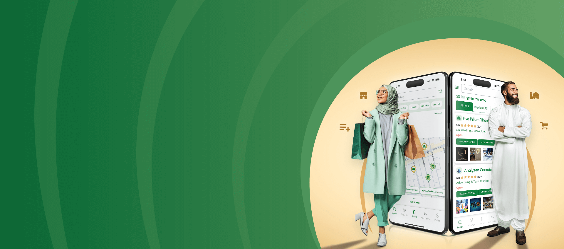 Creed banner showing Muslim-friendly businesses